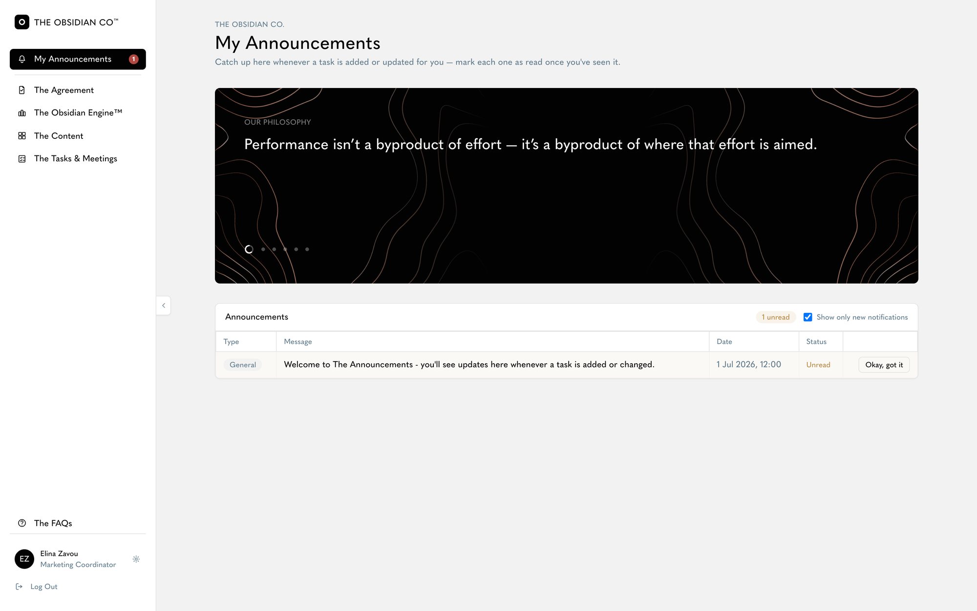 My Announcements in The Obsidian Portal